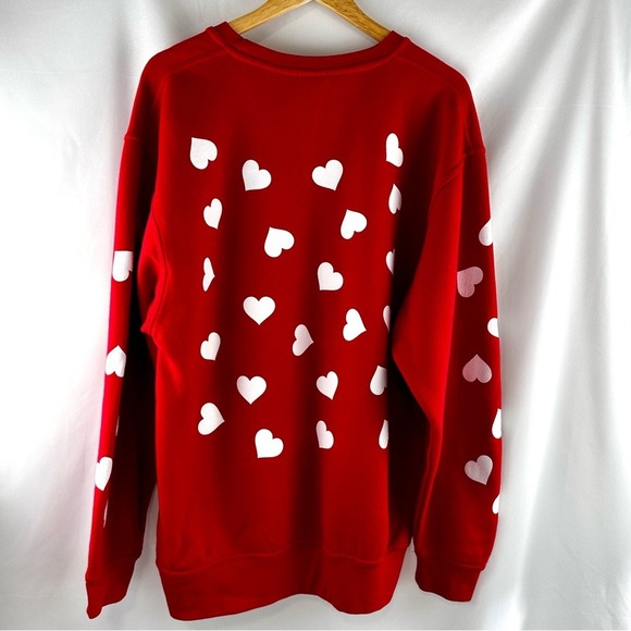 ❤️ Heart Print Sweatshirt Women's XL Red White Maximalist Dopamine Love - Picture 10 of 16